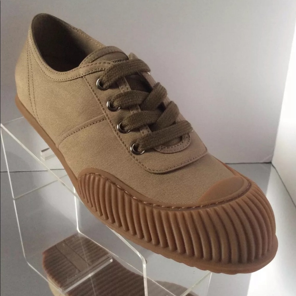 Prada New Sz.35.5 Gaberdine Khaki Lace up Sneaker - Picture 2 of 14